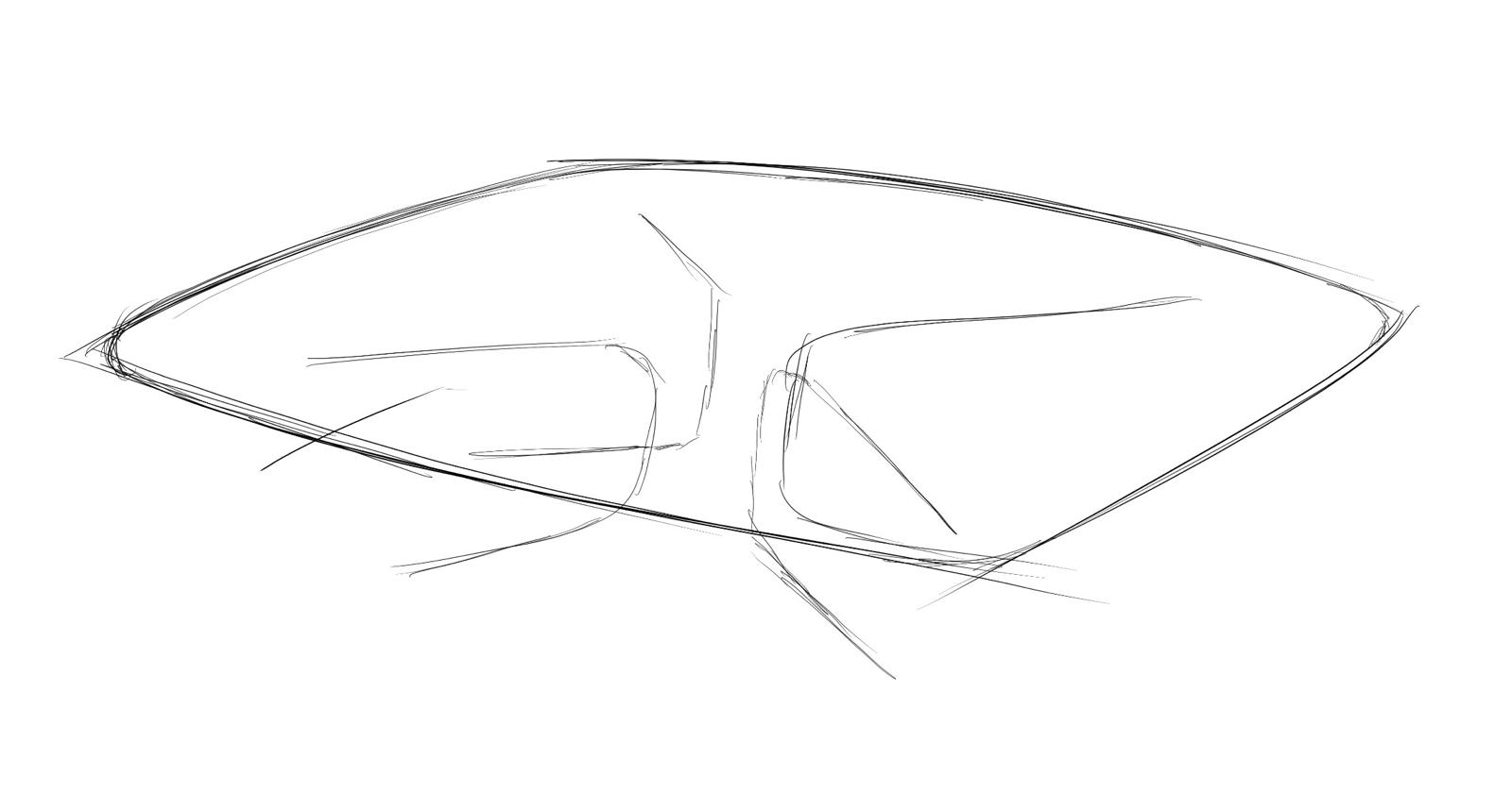 Top-down silhouette sketch of a soft leaf-shaped table top